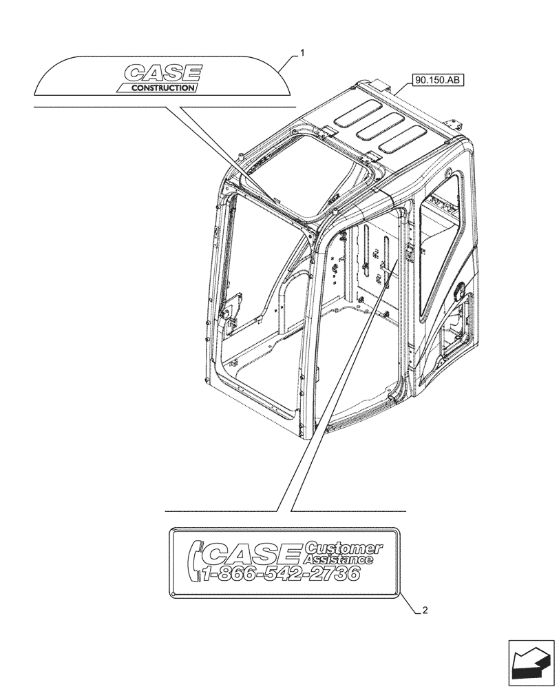 Схема запчастей Case CX250D LC LR - (90.108.AB[02]) - MODEL IDENTIFICATION DECAL (90) - PLATFORM, CAB, BODYWORK AND DECALS