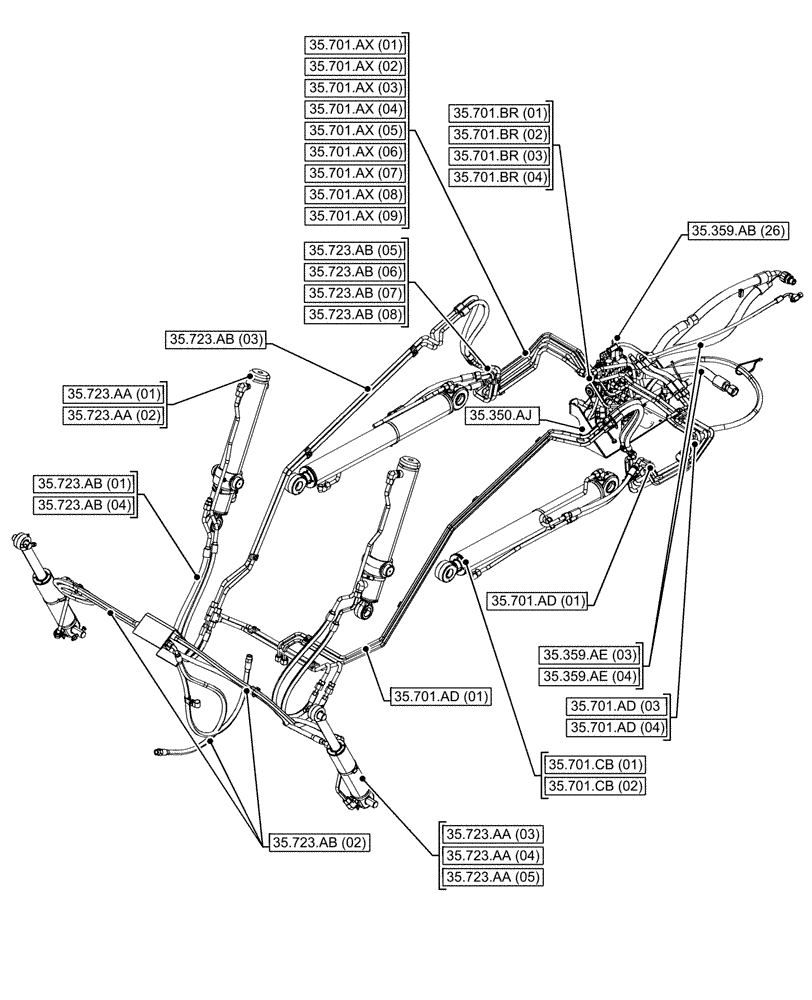 Схема запчастей Case 580N EP - (35.000.00[01]) - SECTION INDEX - HYDRAULIC SYSTEMS (35) - HYDRAULIC SYSTEMS