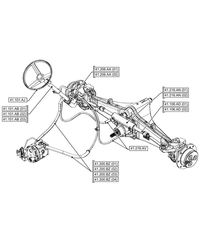 Схема запчастей Case 580N EP - (41.000.00) - SECTION INDEX - STEERING 4WD (41) - STEERING