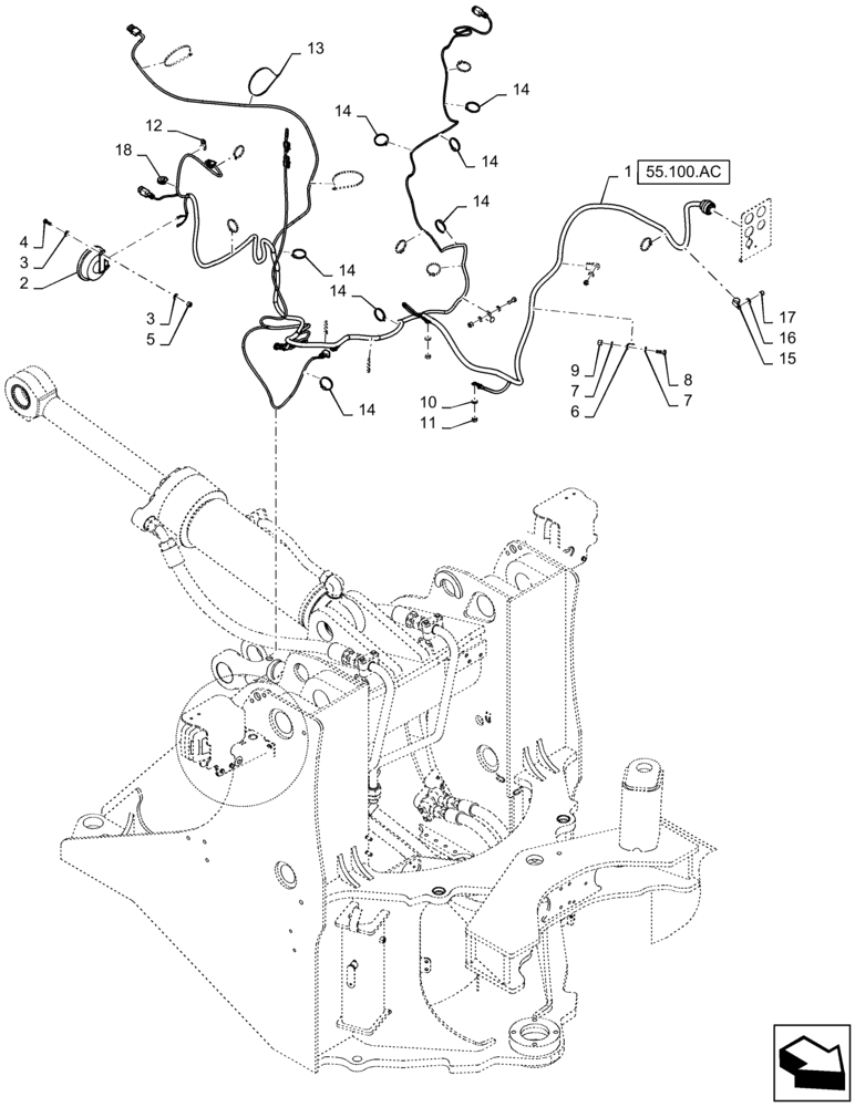 Схема запчастей Case 721F - (55.100.AC[01]) - FRONT CHASSIS HARNESS INSTALLATION XR/Z-BAR (55) - ELECTRICAL SYSTEMS