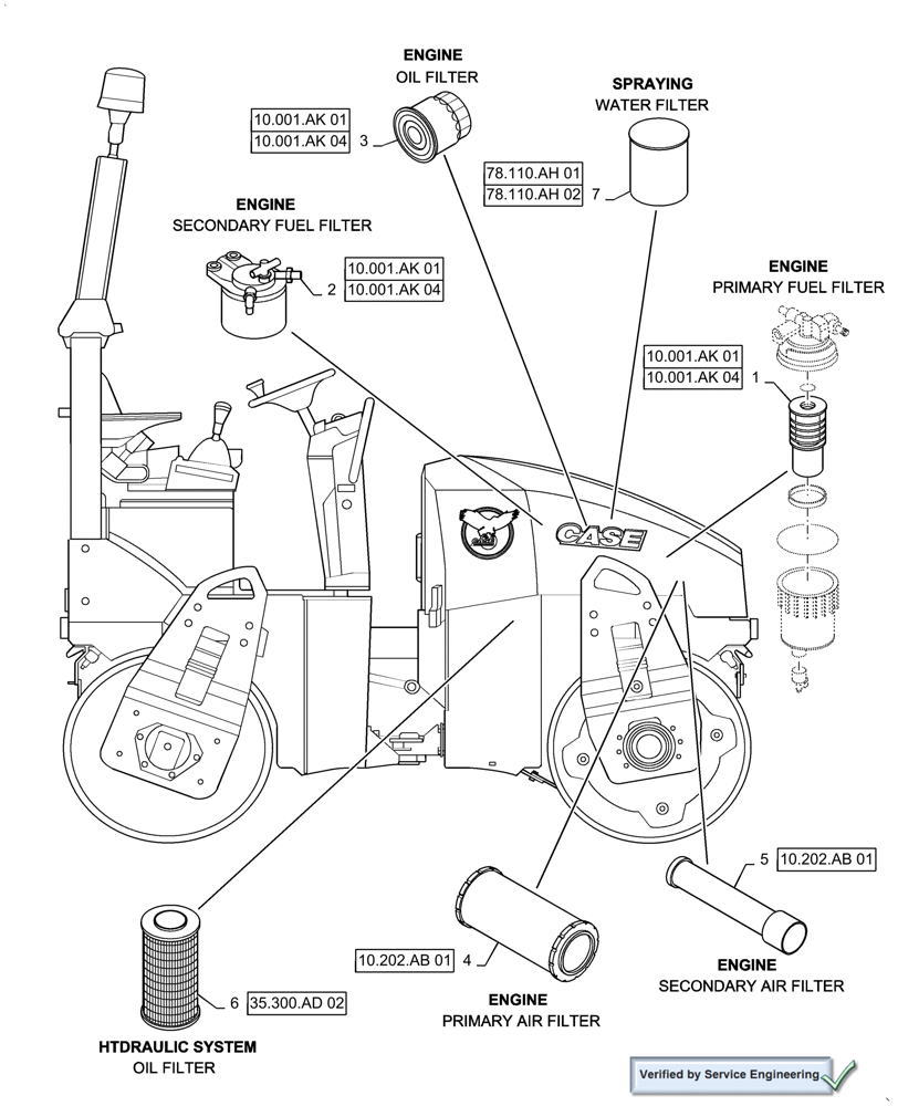 Схема запчастей Case DV45CC - (05.100.03[01]) - FILTERS, DV45 (05) - SERVICE & MAINTENANCE