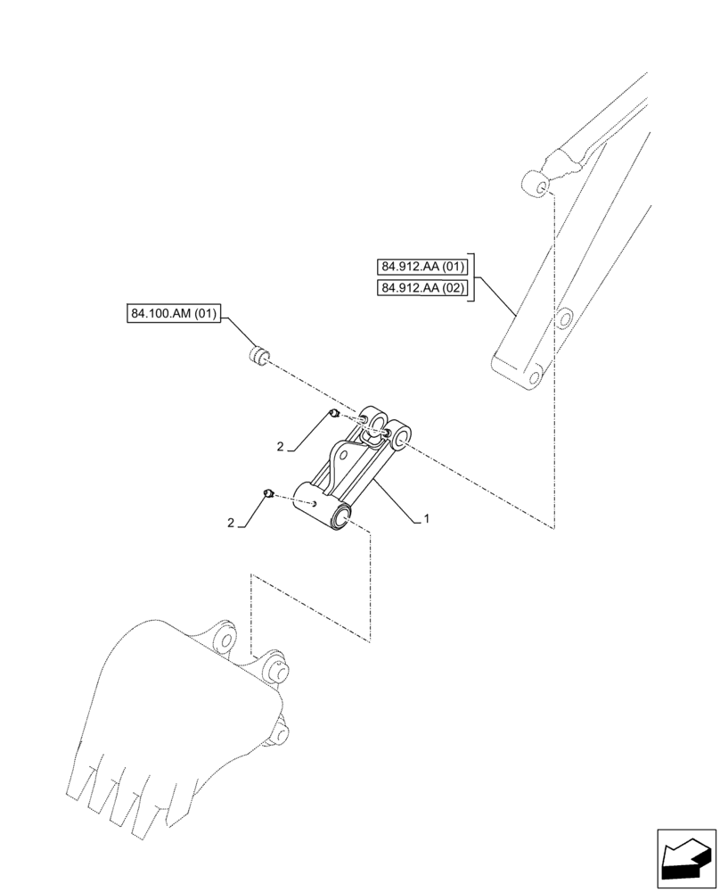 Схема запчастей Case CX250D LC LR - (84.100.AP[01]) - VAR - 488046 - BUCKET, LINK, W/ HOOK (84) - BOOMS, DIPPERS & BUCKETS