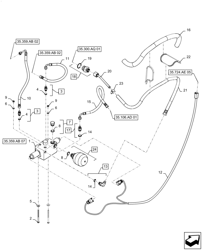 Схема запчастей Case 570N EP - (35.359.AB[05]) - VAR - 747892 - 4 IN 1 CONTROL VALVE, W/ACCUMULATOR (35) - HYDRAULIC SYSTEMS