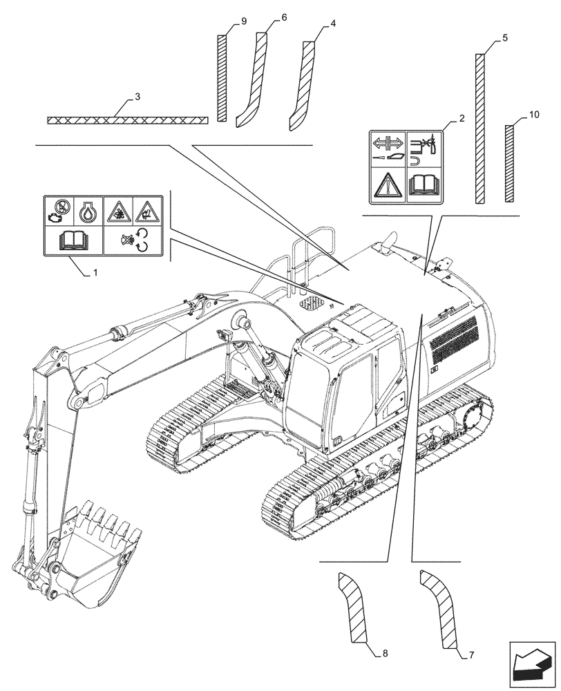 Схема запчастей Case CX250D LC LR - (90.108.AC[08]) - WARNING, DECALS (90) - PLATFORM, CAB, BODYWORK AND DECALS