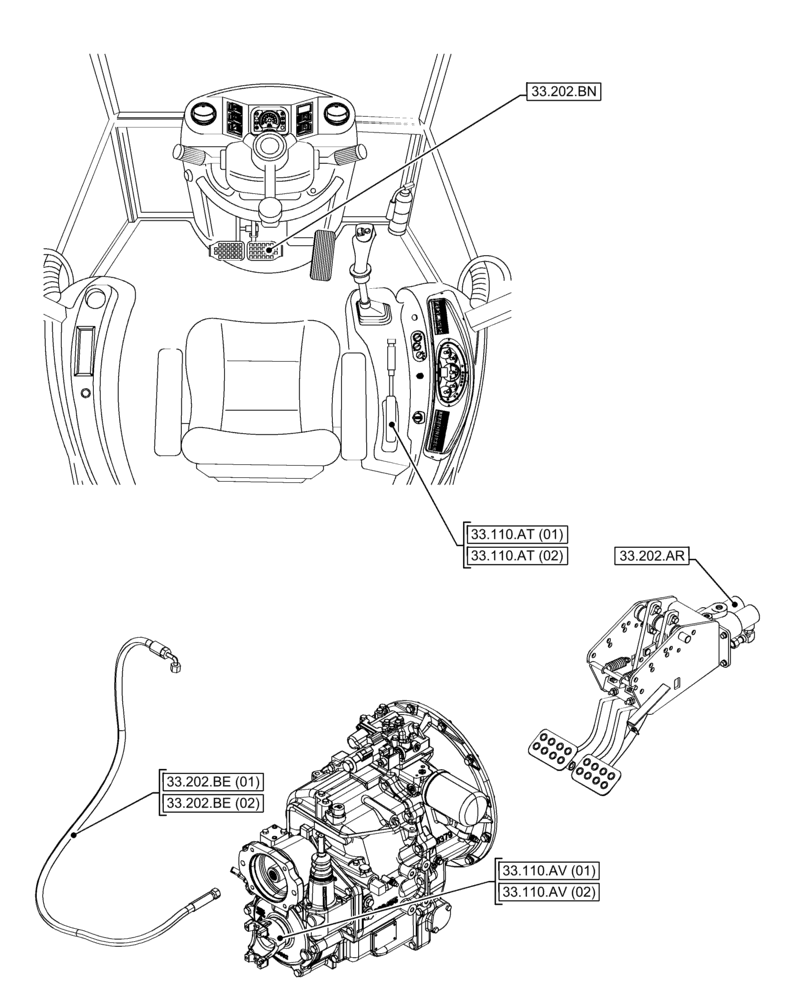 Схема запчастей Case 580N EP - (33.000.00) - SECTION INDEX - BRAKES & CONTROLS (33) - BRAKES & CONTROLS