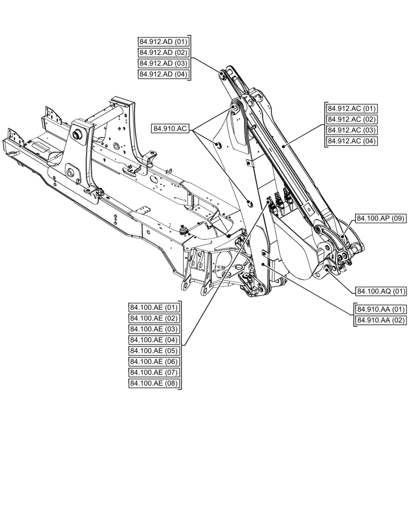 Схема запчастей Case 580N EP - (84.000.00[02]) - SECTION INDEX - BOOMS, DIPPERS & BUCKET (EXTENDABLE) (84) - BOOMS, DIPPERS & BUCKETS