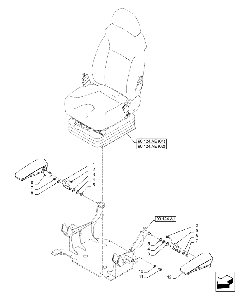 Схема запчастей Case CX300D LC - (90.124.AD) - VAR - 488035, 781277 - SEAT, AIR SUSPENSION, ARMREST (90) - PLATFORM, CAB, BODYWORK AND DECALS