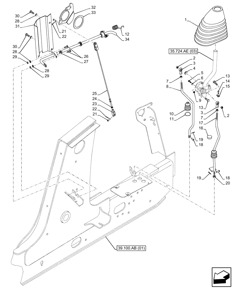 Схема запчастей Case 580SN - (35.724.AE[02]) - VAR - 423080 - CONTROL, LOADER BUCKET, LEVER, GEAR PUMP (35) - HYDRAULIC SYSTEMS