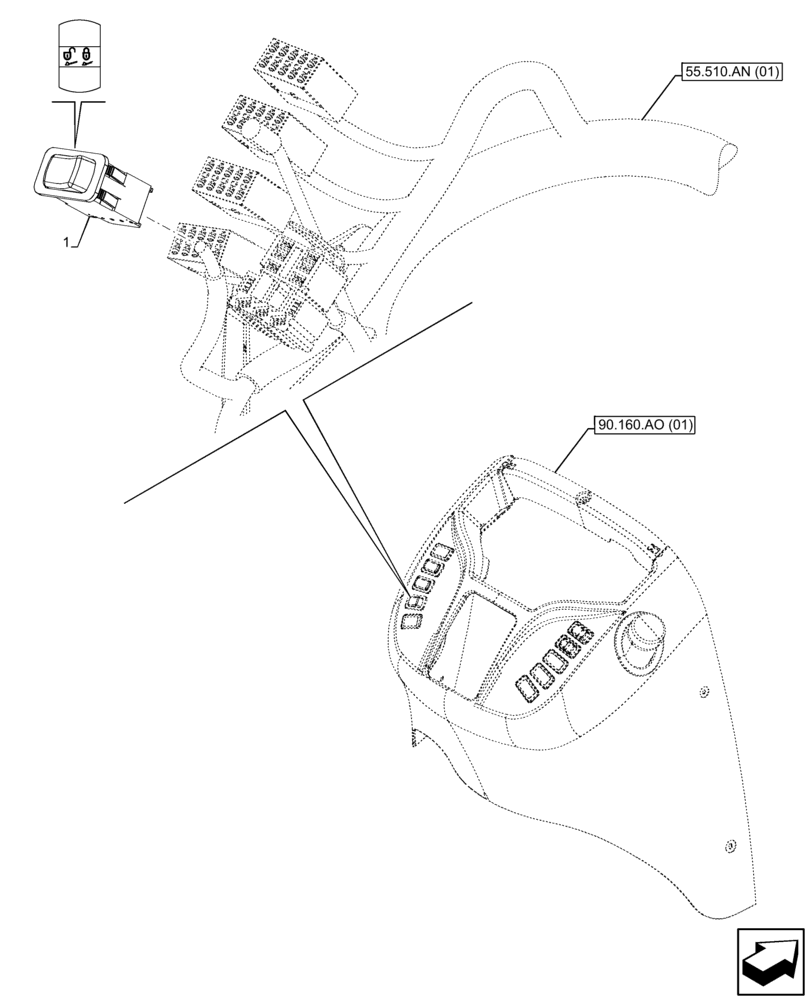 Схема запчастей Case 580N EP - (55.524.AS[01]) - VAR - 423049 - LOADER, QUICK COUPLER, SWITCH (55) - ELECTRICAL SYSTEMS