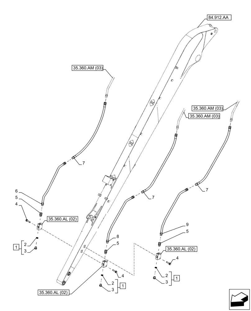 Схема запчастей Case CX250D LC LR - (35.360.AM[03]) - VAR - 461863 - ARM, LINE, CLAMSHELL BUCKET, ROTATION, W/ ELECTRICAL PROPORTIONAL CONTROL (ARM L=8.0M) (35) - HYDRAULIC SYSTEMS