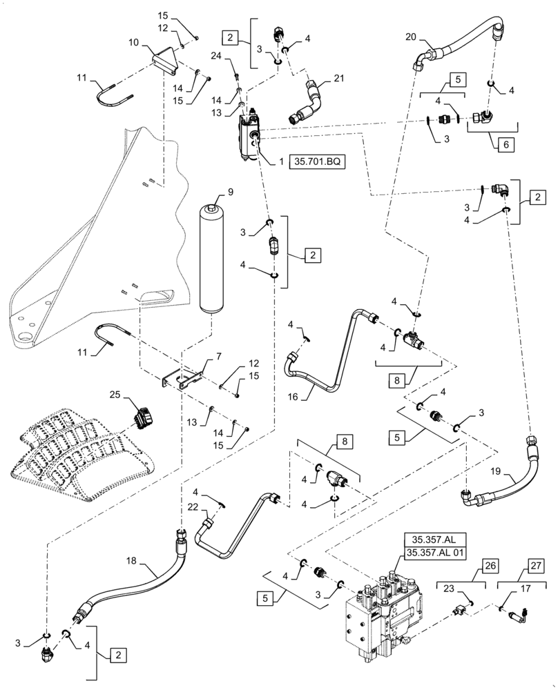 Схема запчастей Case 721F - (35.701.BR) - HYDRAULICS, RIDE CONTROL VALVE INSTALLATION (35) - HYDRAULIC SYSTEMS
