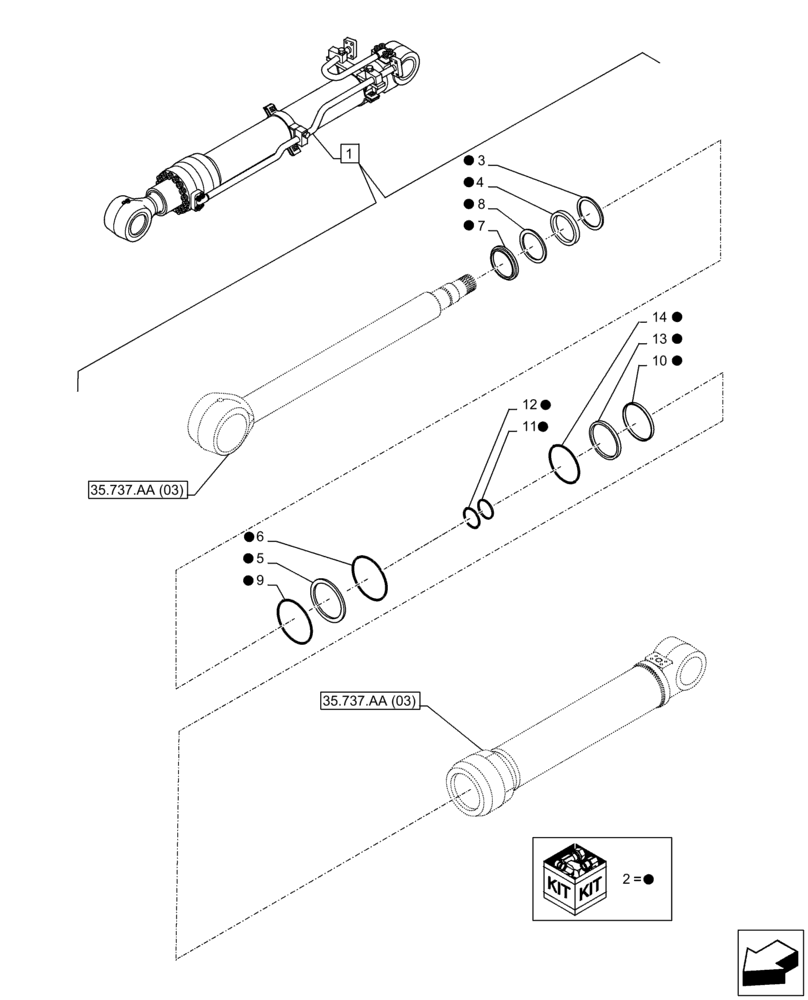 Схема запчастей Case CX350D LC - (35.737.AA[02]) - VAR - 461545, 461546, 481243, 481245, 481265, 781184 - ARM, CYLINDER, COMPONENTS (35) - HYDRAULIC SYSTEMS