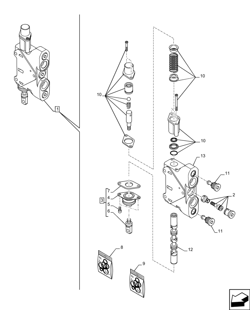 Схема запчастей Case 580SN WT - (35.359.AB[35]) - VAR - 747864 - LOADER, CONTROL VALVE, PILOT CONTROLS, 3-SPOOL, LOADER, VALVE SECTION (35) - HYDRAULIC SYSTEMS
