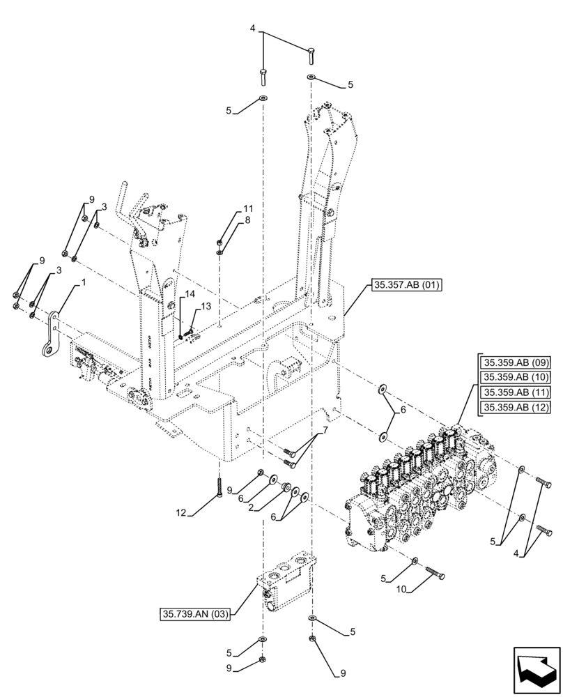 Схема запчастей Case 580SN - (35.357.AB[04]) - VAR - 423078 - BACKHOE ARM, PILOT CONTROLS, BRACKET (35) - HYDRAULIC SYSTEMS