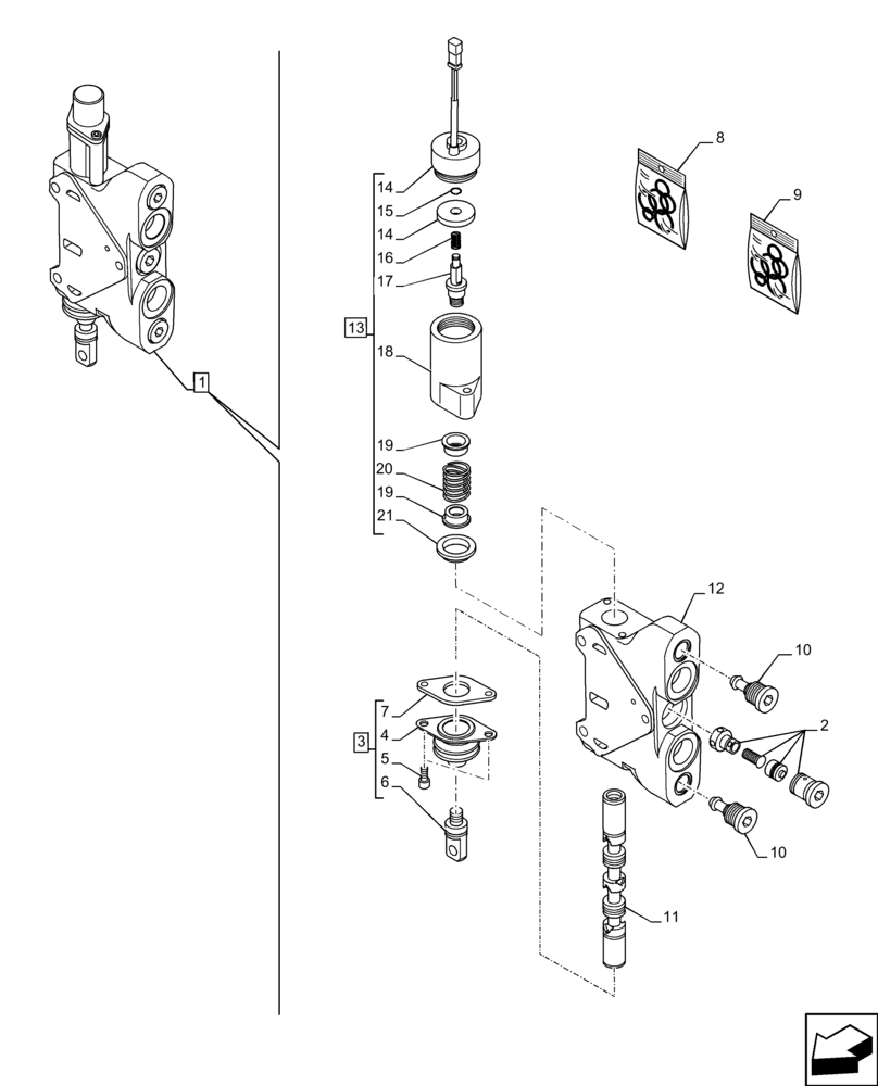 Схема запчастей Case 580SN - (35.359.AB[36]) - VAR - 747864 - LOADER, CONTROL VALVE, PILOT CONTROLS, 3-SPOOL, LOADER BUCKET, VALVE SECTION (35) - HYDRAULIC SYSTEMS