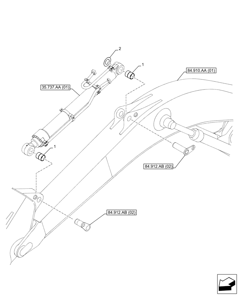 Схема запчастей Case CX350D LC - (84.912.AD[02]) - VAR - 461545, 461546, 481243, 481245, 481265, 781184 - ARM, CYLINDER, BUSHING (84) - BOOMS, DIPPERS & BUCKETS