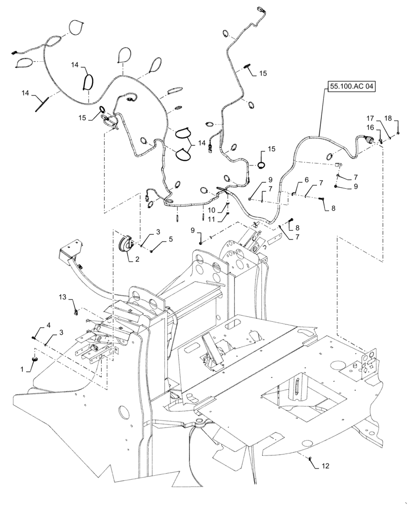 Схема запчастей Case 721F - (55.100.AC[03]) - FRONT CHASSIS HARNESS INSTALLATION, XT (55) - ELECTRICAL SYSTEMS