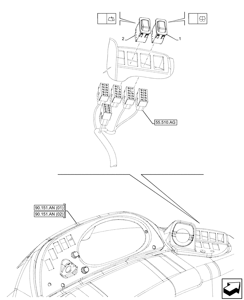 Схема запчастей Case 580SN - (55.518.AY[07]) - VAR - 747853, 747854, 747855 - CAB, SWITCH, ROCKER (55) - ELECTRICAL SYSTEMS