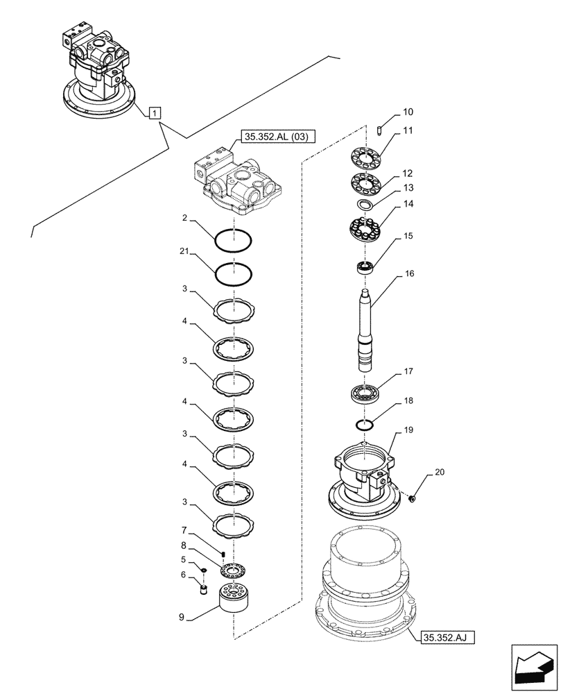 Схема запчастей Case CX250D LC LR - (35.352.AL[02]) - SWING REDUCTION UNIT, COMPONENTS (35) - HYDRAULIC SYSTEMS