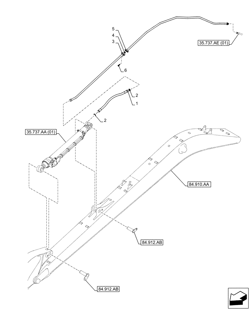 Схема запчастей Case CX250D LC LR - (35.737.AE[02]) - VAR - 481064 - ARM, CYLINDER, LINES (35) - HYDRAULIC SYSTEMS