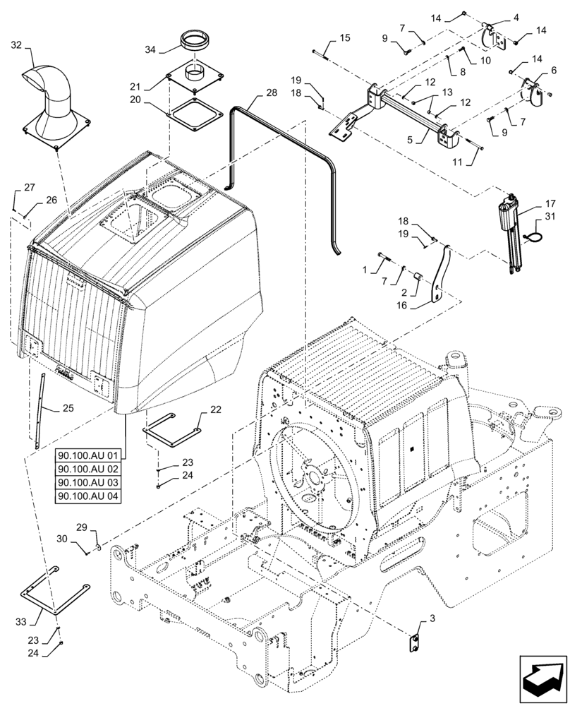 Схема запчастей Case 721F - (90.100.AU[05]) - ENGINE HOOD (90) - PLATFORM, CAB, BODYWORK AND DECALS