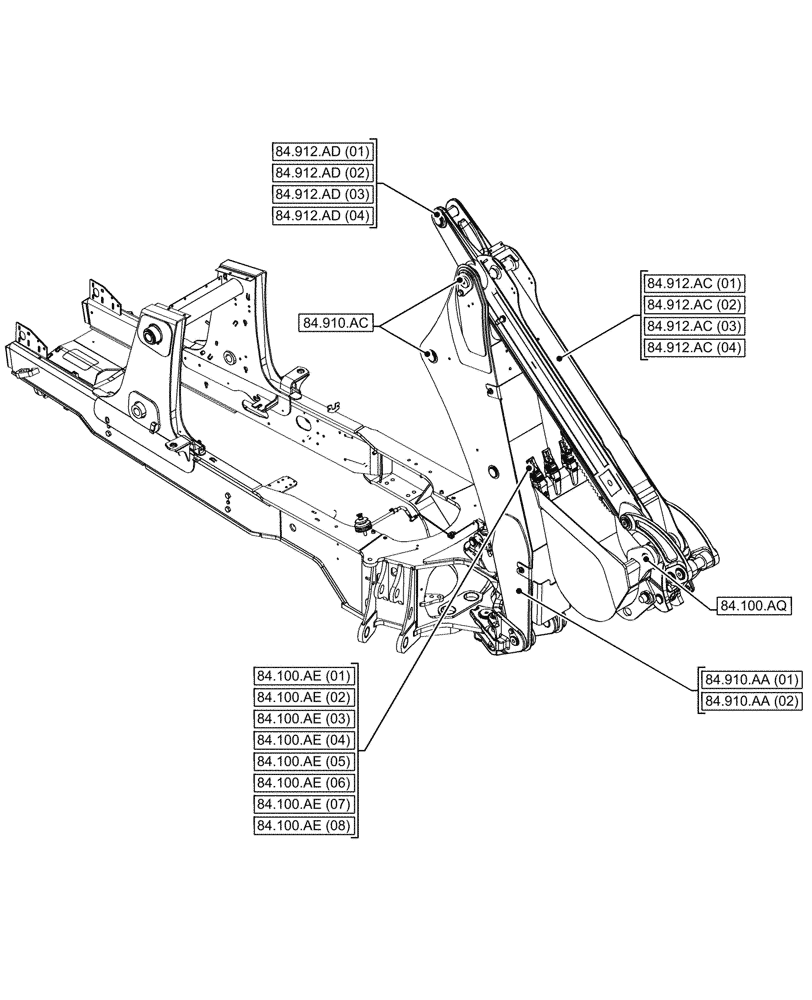 Схема запчастей Case 580SN - (84.000.00[02]) - SECTION INDEX - BOOM, EXTENDABLE DIPPER AND BUCKET (84) - BOOMS, DIPPERS & BUCKETS