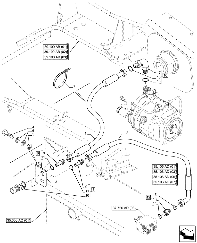 Схема запчастей Case 580SN - (35.106.AP[01]) - DIAGNOSTIC COUPLER, PORT, MECHANICAL (35) - HYDRAULIC SYSTEMS