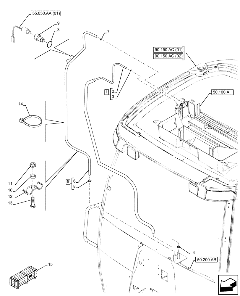 Схема запчастей Case 590SN - (50.200.BY) - VAR - 747853, 747855 - AIR CONDITIONING, LINES (50) - CAB CLIMATE CONTROL