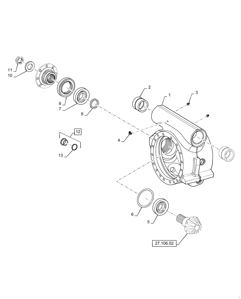 Схема запчастей Case 521F - (27.106.03) - AXLE DRIVE HOUSING (27) - REAR AXLE SYSTEM