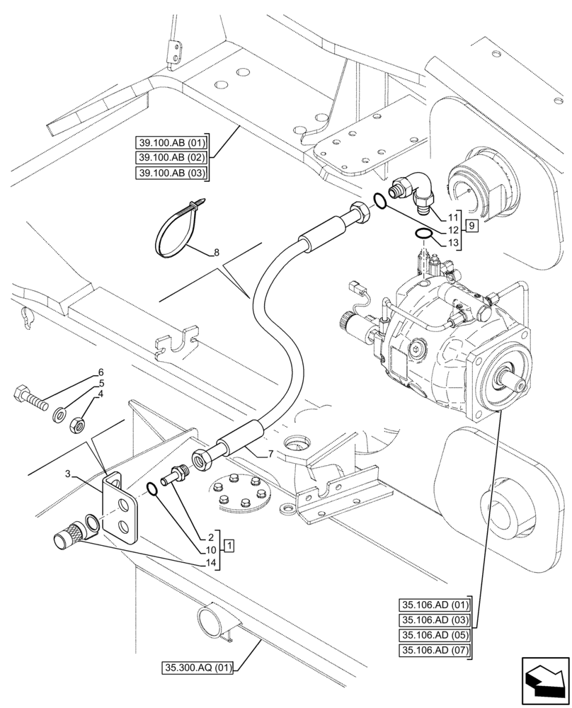 Схема запчастей Case 580SN - (35.106.AP[03]) - DIAGNOSTIC COUPLER, PORT, MECHANICAL (35) - HYDRAULIC SYSTEMS