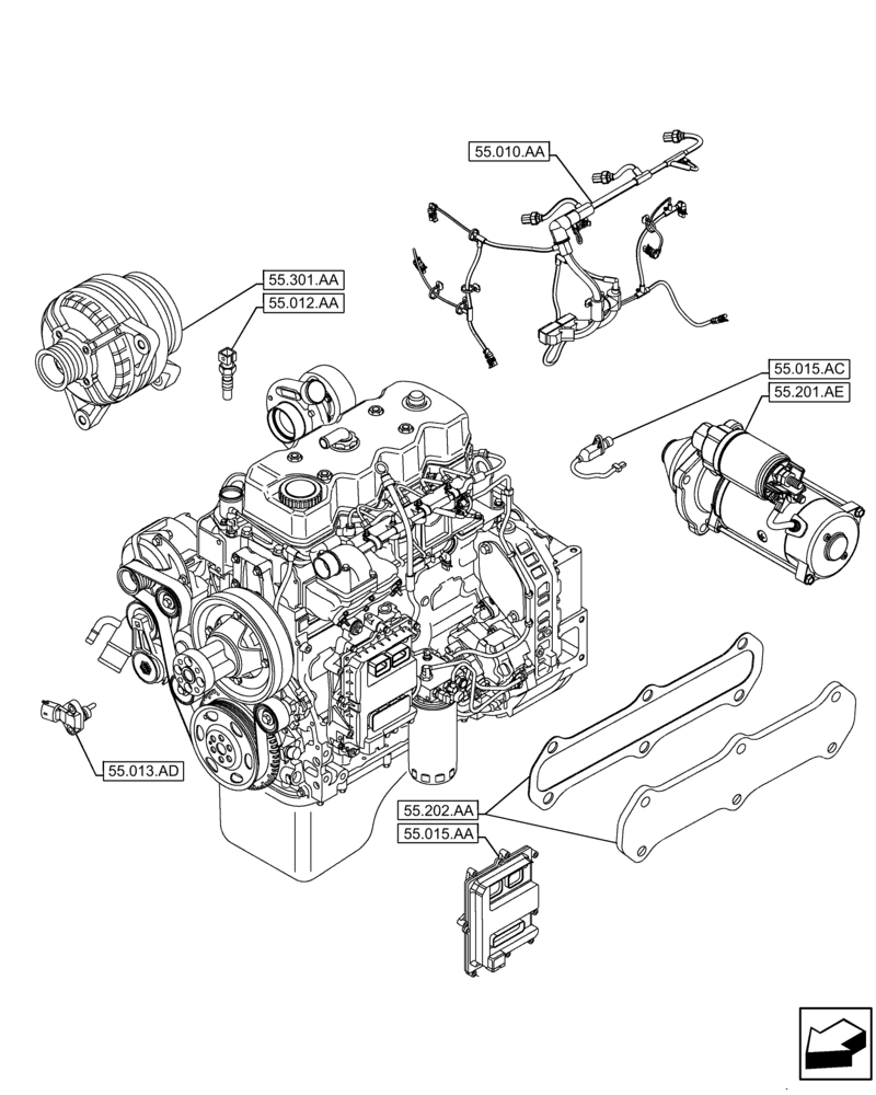 Схема запчастей Case F4HFE413X B001 - (55.000.00) - SECTION INDEX - ELECTRICAL SYSTEMS (55) - ELECTRICAL SYSTEMS
