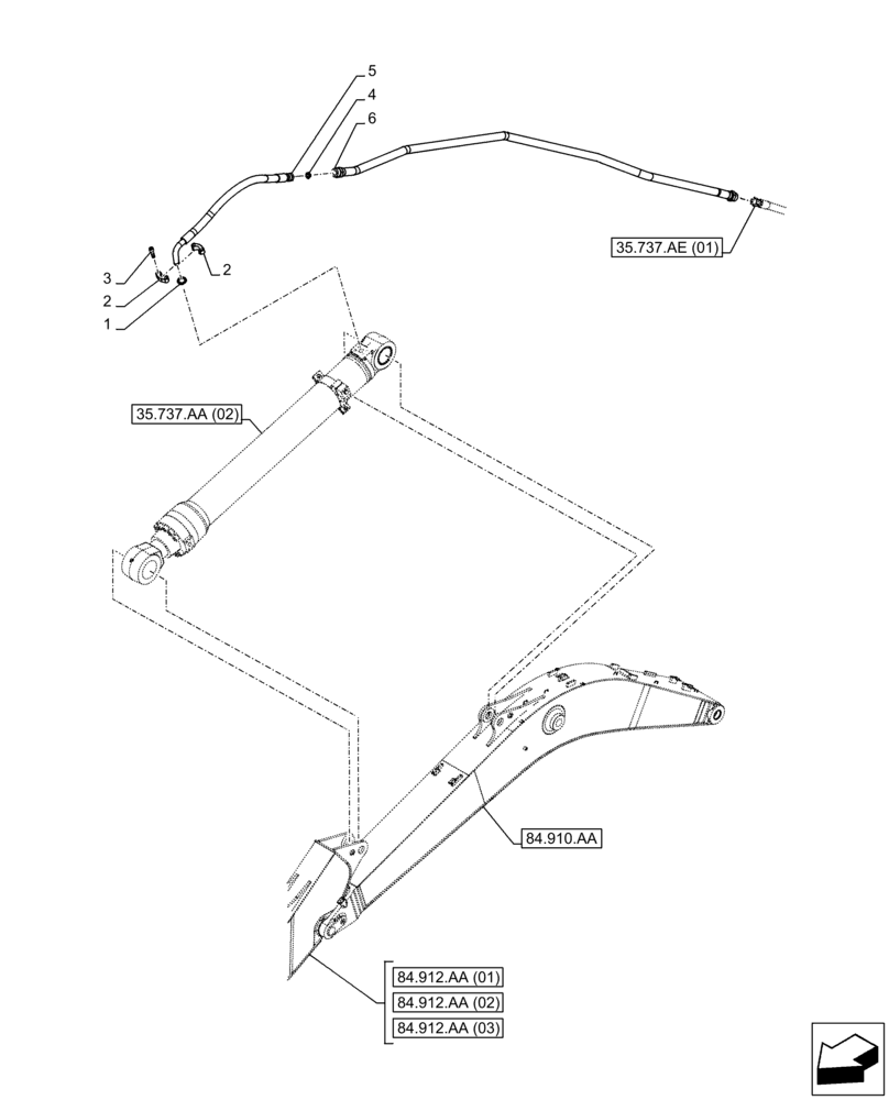 Схема запчастей Case CX250D LC - (35.737.AE[03]) - VAR - 481064 - ARM, CYLINDER, LINES (35) - HYDRAULIC SYSTEMS