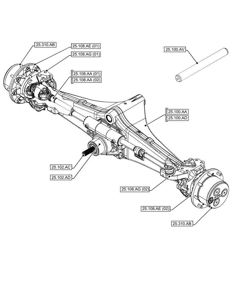 Схема запчастей Case 580SN WT - (25.000.00) - SECTION INDEX - FRONT AXLE SYSTEM 4WD (25) - FRONT AXLE SYSTEM