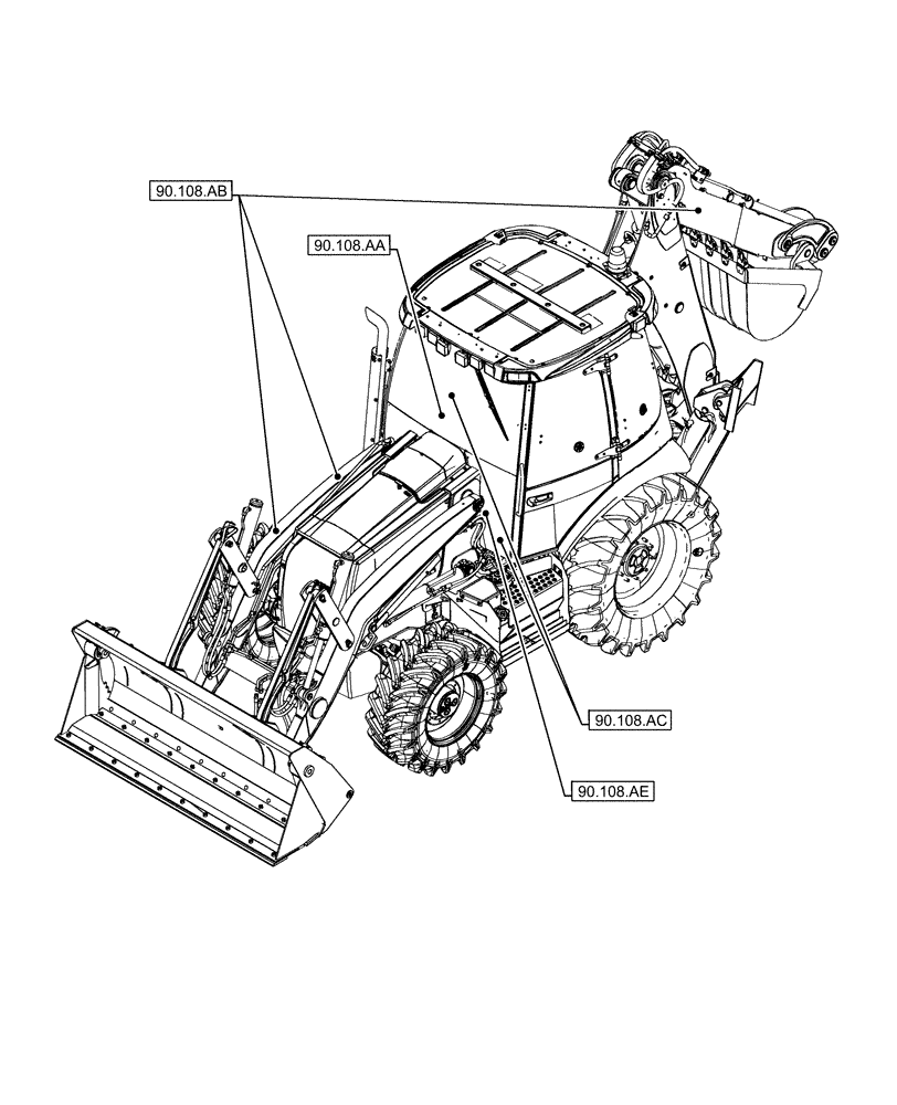 Схема запчастей Case 580N EP - (90.000.00[01]) - SECTION INDEX - PLATFORM, CAB, BODYWORK & DECALS (90) - PLATFORM, CAB, BODYWORK AND DECALS