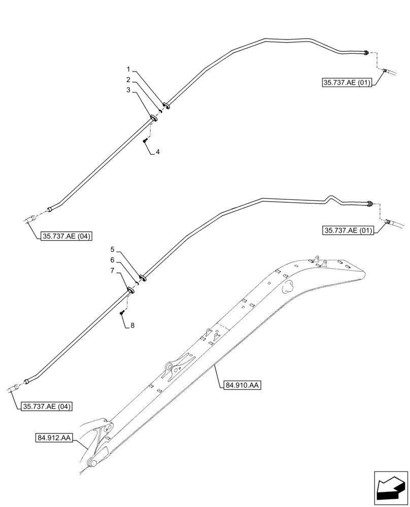 Схема запчастей Case CX250D LC LR - (35.737.AE[03]) - VAR - 481238 - ARM, CYLINDER, LINES (35) - HYDRAULIC SYSTEMS
