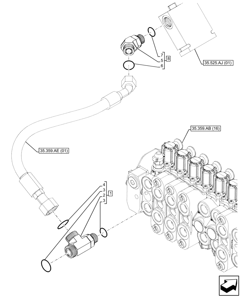 Схема запчастей Case 580SN WT - (35.525.AA[13]) - VAR - 423083 - AUXILIARY HYDRAULIC, LINES (35) - HYDRAULIC SYSTEMS
