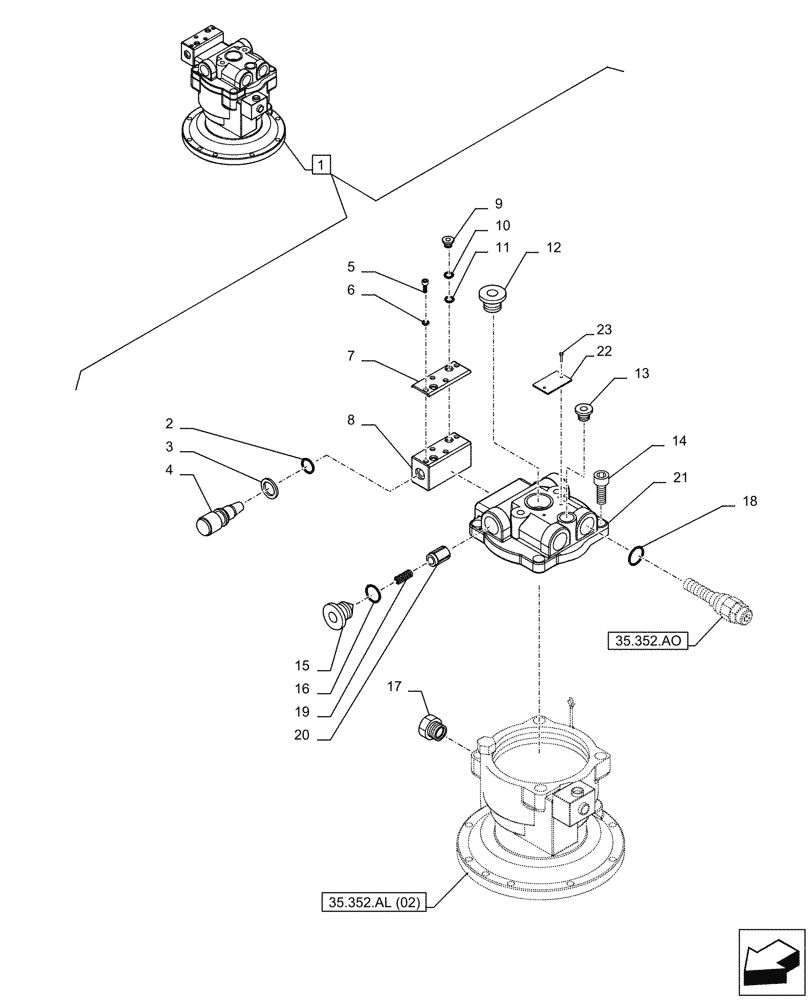 Схема запчастей Case CX250D LC LR - (35.352.AL[03]) - SWING REDUCTION UNIT, COMPONENTS (35) - HYDRAULIC SYSTEMS