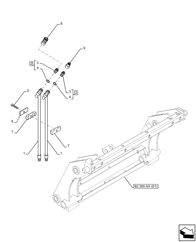 Схема запчастей Case 580SN WT - (35.525.AD[02]) - VAR - 423049 - QUICK COUPLER, LINES (35) - HYDRAULIC SYSTEMS
