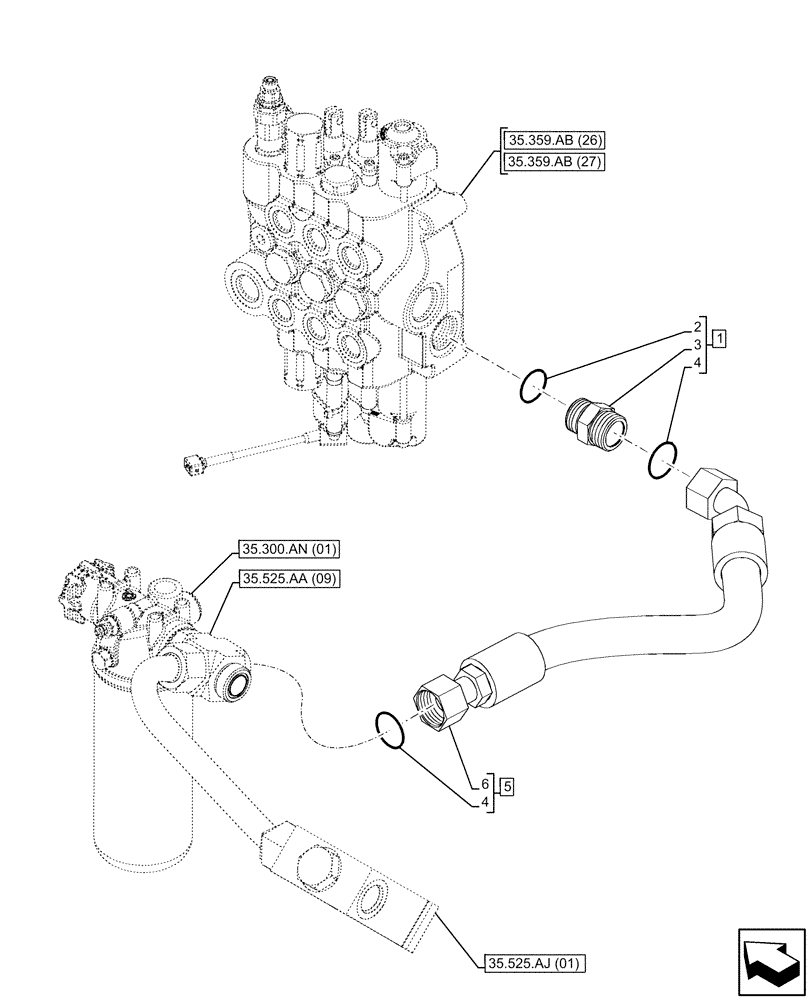 Схема запчастей Case 580SN - (35.359.AE[03]) - VAR - 747776 - LOADER, CONTROL VALVE LINE, FILTER (35) - HYDRAULIC SYSTEMS