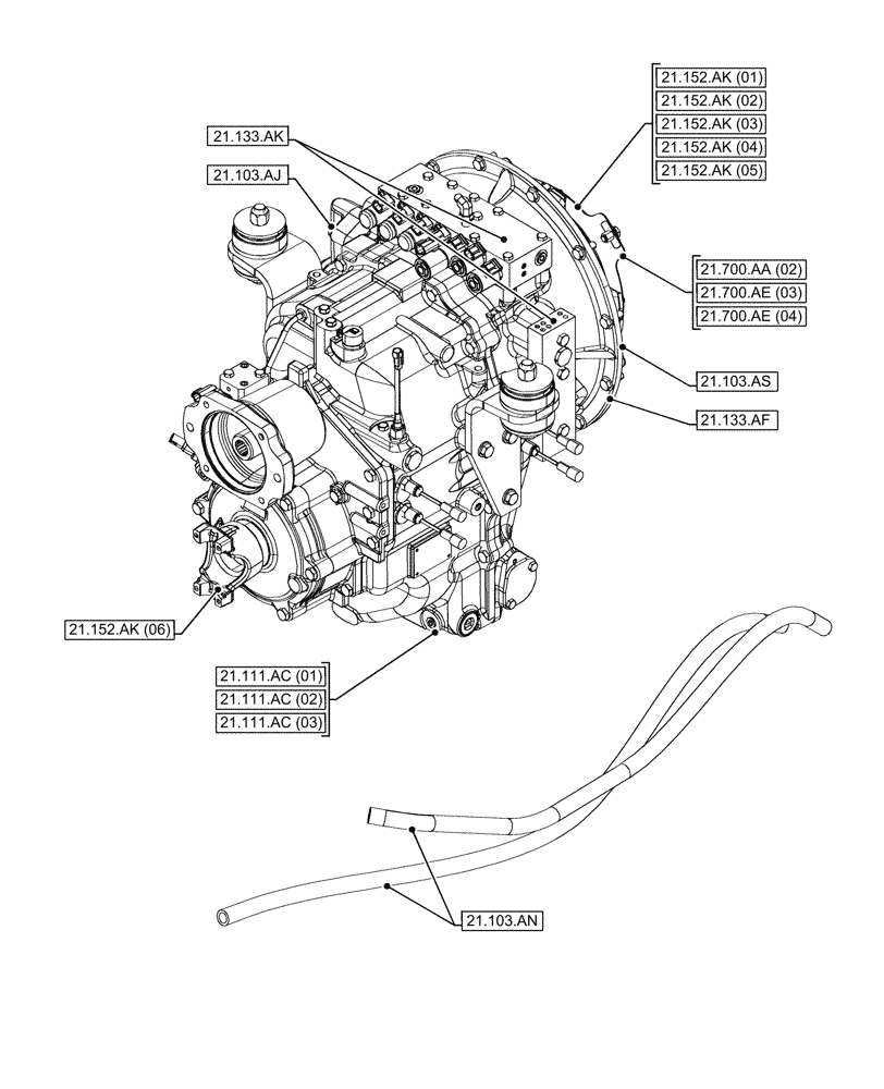 Схема запчастей Case 580SN - (21.000.00[02]) - SECTION INDEX - TRANSMISSION, SEMI-POWERSHIFT (21) - TRANSMISSION
