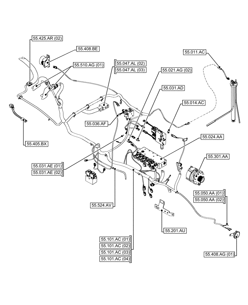 Схема запчастей Case 580N EP - (55.000.00[02]) - SECTION INDEX - ELECTRICAL SYSTEMS (55) - ELECTRICAL SYSTEMS