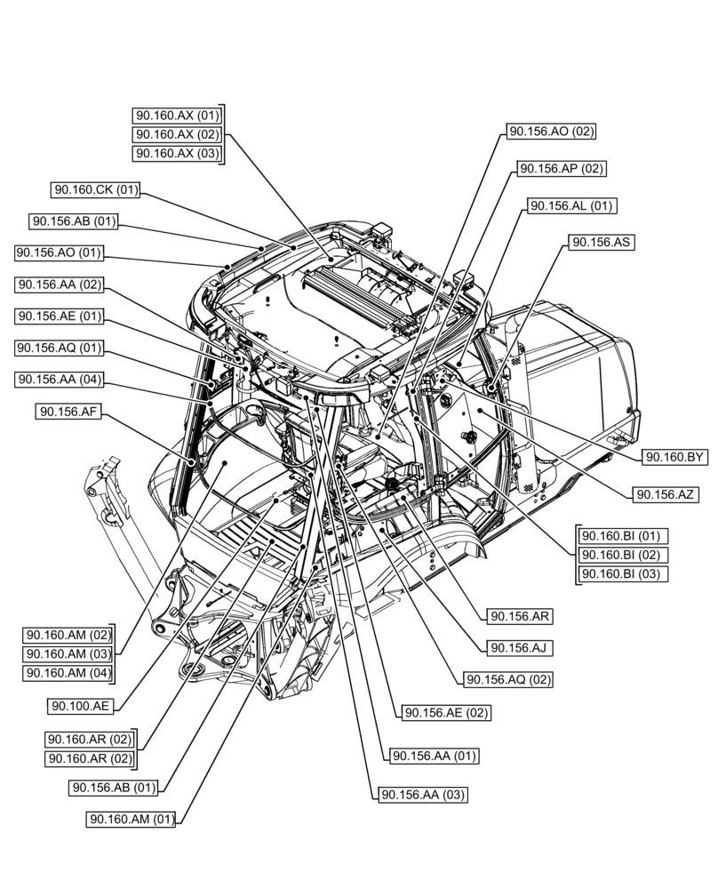 Схема запчастей Case 580N EP - (90.000.00[04]) - SECTION INDEX - PLATFORM, CAB, BODYWORK & DECALS (90) - PLATFORM, CAB, BODYWORK AND DECALS