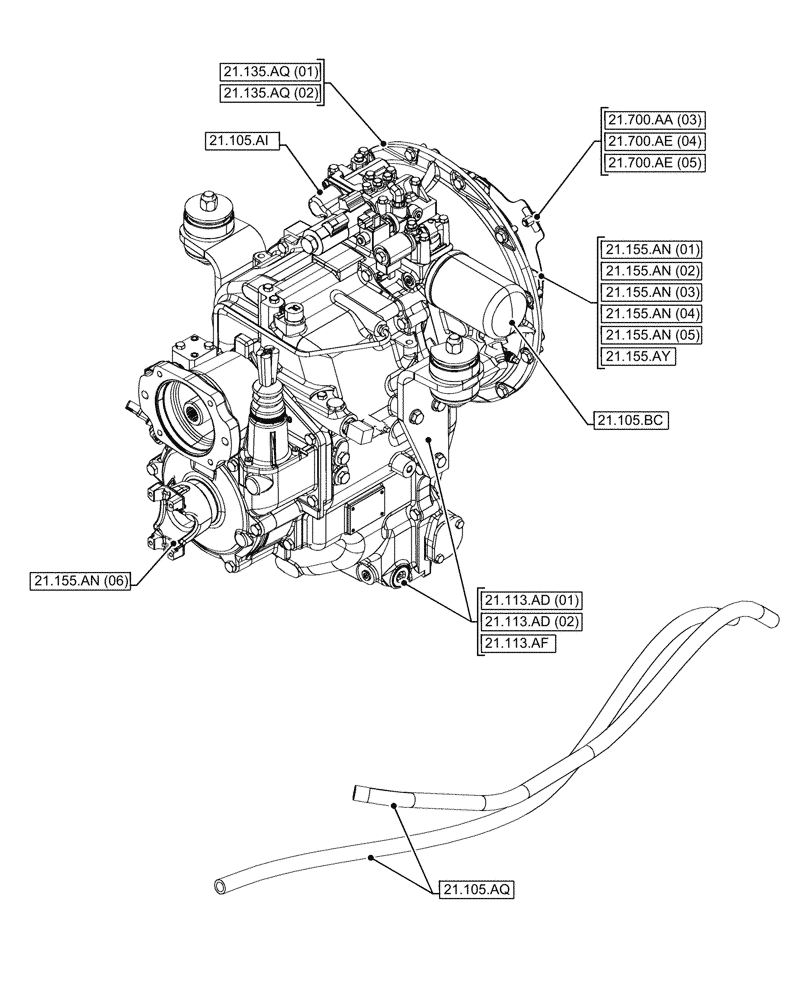 Схема запчастей Case 590SN - (21.000.00[03]) - SECTION INDEX - TRANSMISSION, POWERSHIFT (21) - TRANSMISSION