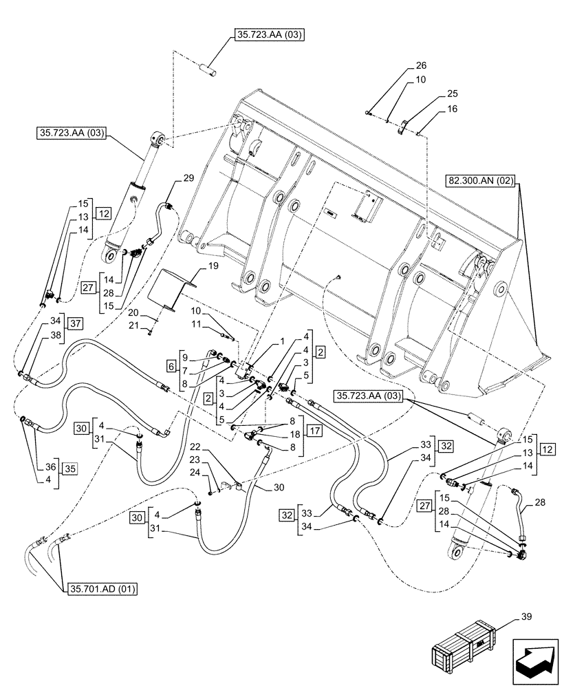 Схема запчастей Case 580SN WT - (35.723.AB[02]) - VAR - 742433 - BUCKET CYLINDER, LINES (35) - HYDRAULIC SYSTEMS