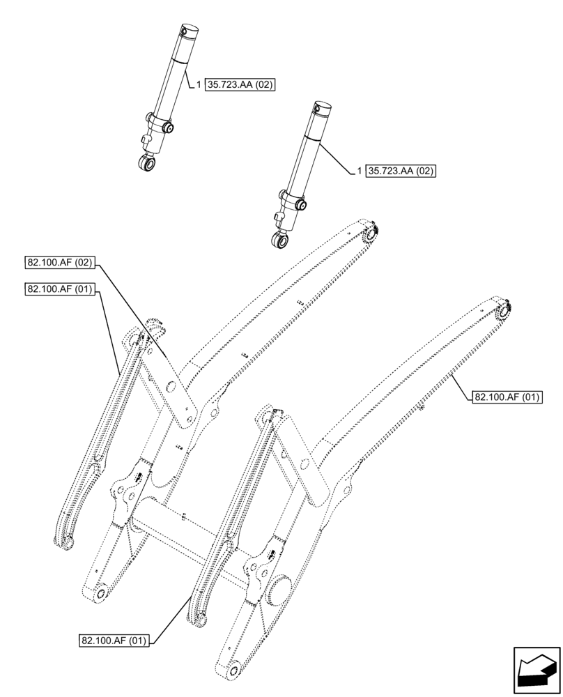 Схема запчастей Case 590SN - (35.723.AA[01]) - LOADER BUCKET, CONTROL, CYLINDER (35) - HYDRAULIC SYSTEMS