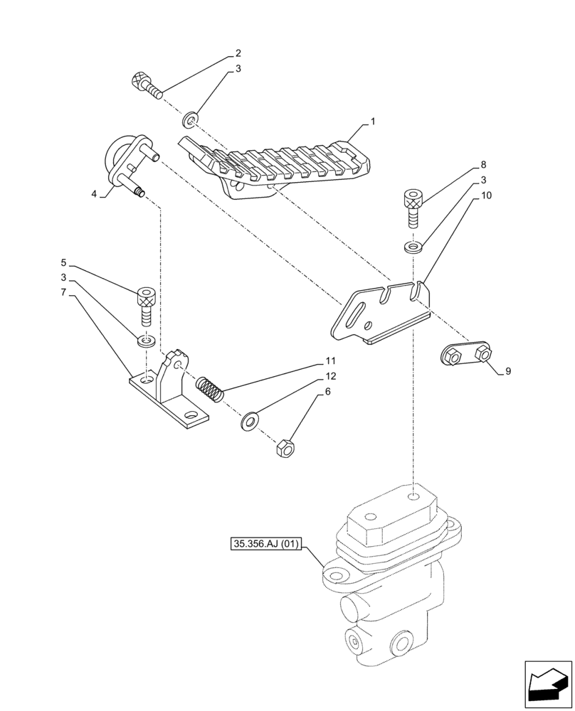 Схема запчастей Case CX350D LC - (35.356.AK[02]) - PEDAL, CONTROL (35) - HYDRAULIC SYSTEMS