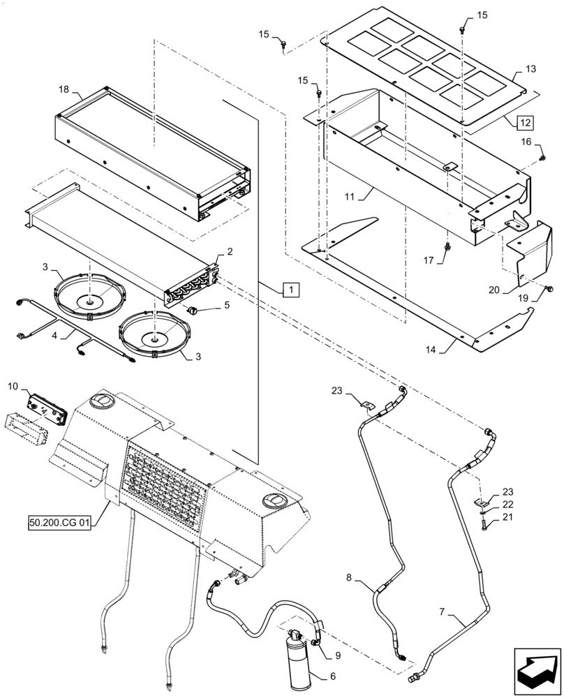 Схема запчастей Case 850M LT - (50.200.AK[01]) - AIR CONDITIONING CONDENSER (50) - CAB CLIMATE CONTROL