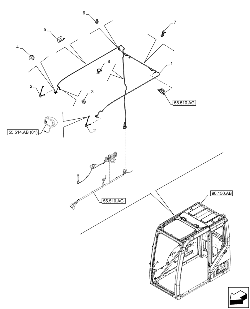 Схема запчастей Case CX300D LC - (55.510.AH) - CAB ROOF, WIRE HARNESS (55) - ELECTRICAL SYSTEMS