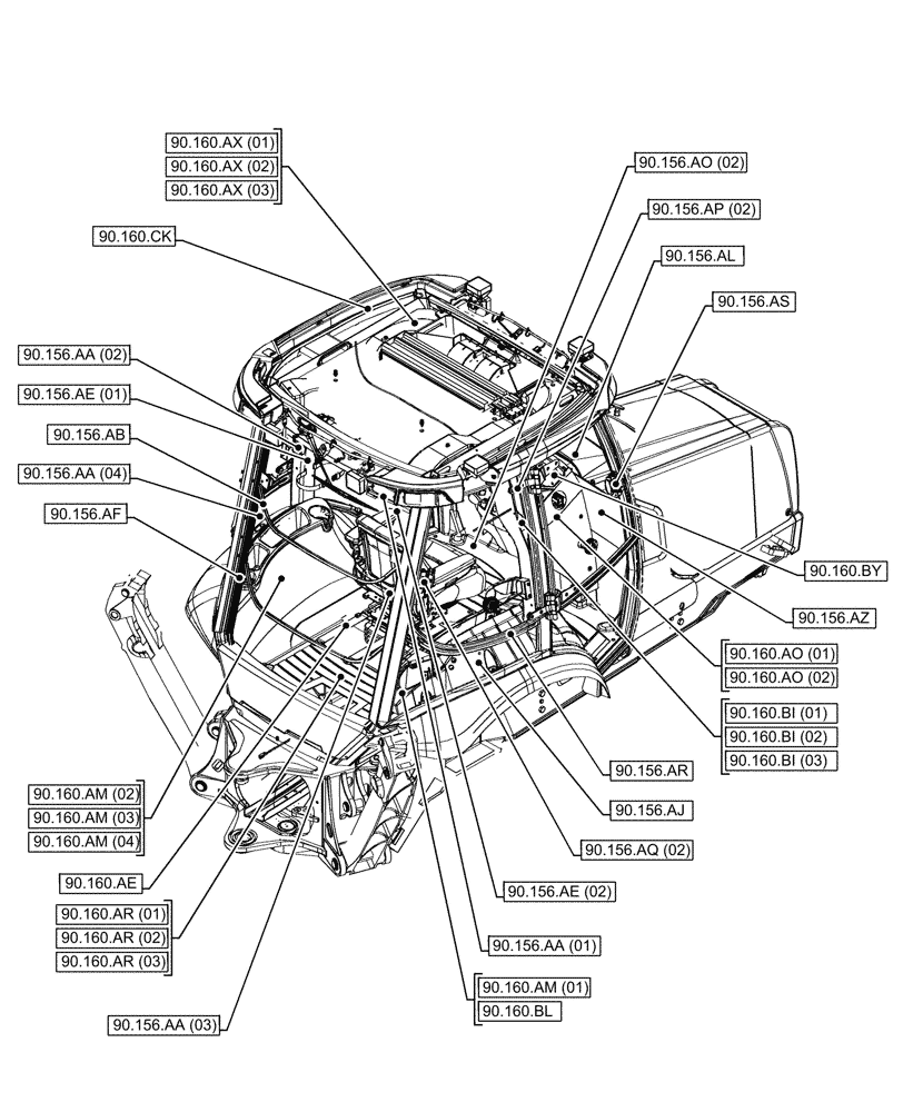 Схема запчастей Case 590SN - (90.000.00[04]) - SECTION INDEX - PLATFORM, CAB, BODYWORK & DECALS (90) - PLATFORM, CAB, BODYWORK AND DECALS