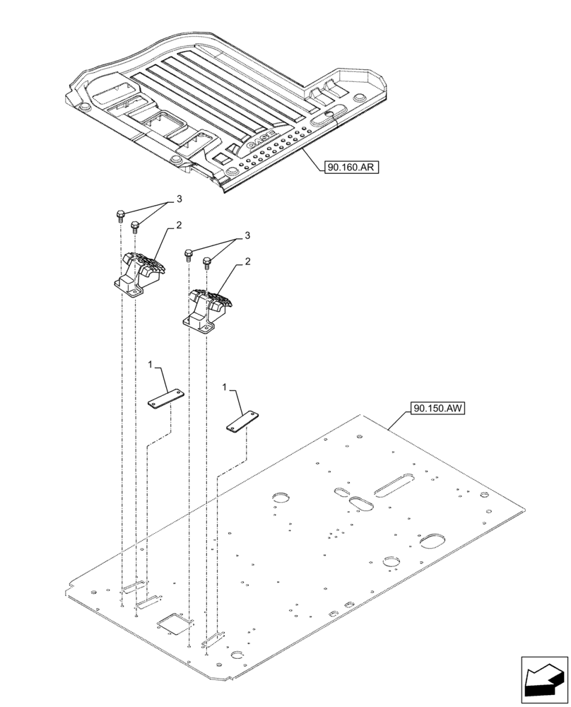 Схема запчастей Case CX250D LC LR - (90.160.AS[01]) - FOOT BOARD (90) - PLATFORM, CAB, BODYWORK AND DECALS